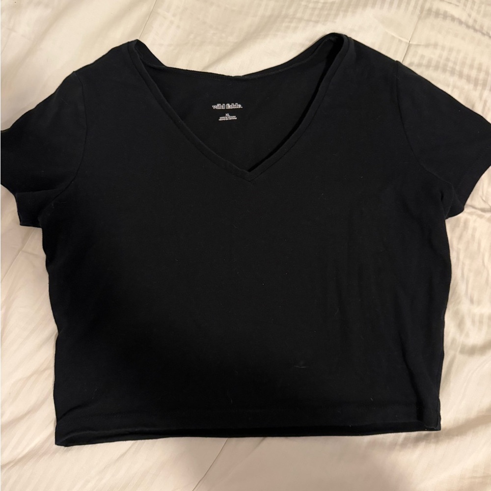 Wild Fable Classic Black V-Neck Crop Top